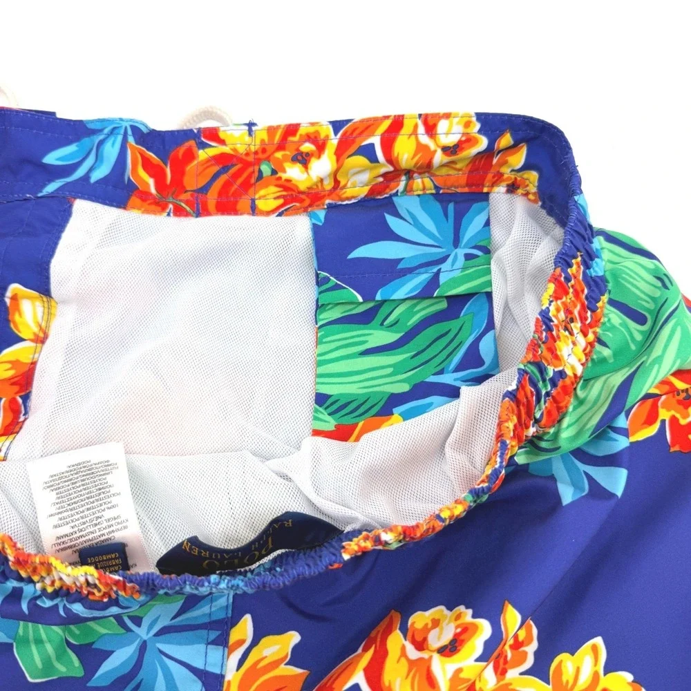 Polo Ralph Lauren Swim Trunks Mens M Blue Floral Tropical Hibiscus Beachwear